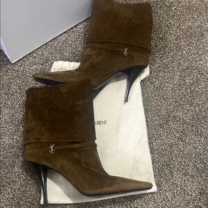 Saint Laurent Dark Brown Suede Heeled Boots
